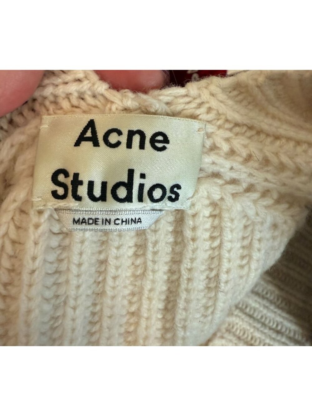 Acne Studios 100% Wool Ribbed V-Neck Sweater Beige Knit - Size XS - Picture 6 of 7